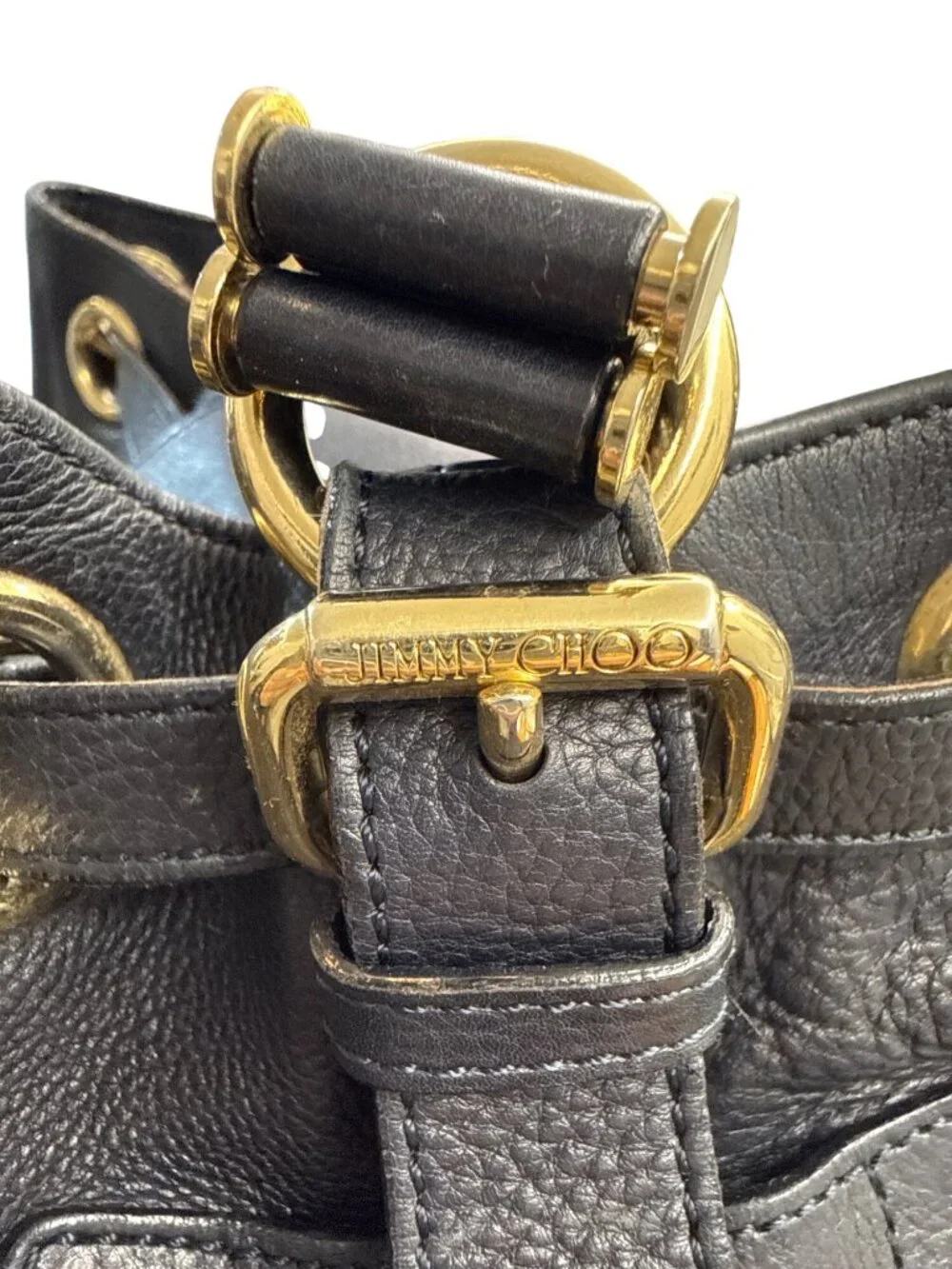Jimmy Choo Black Leather Ramona Shoulder Bag Gold Tone Hardware Authentic, Italy